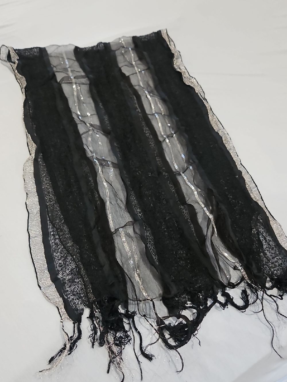Black and Silver Metallic Silk and Viscose Women’s Scarf